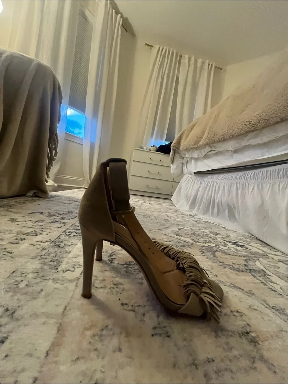 Joie Fringe Ankle-Strap Heels in Tan Pippi heels